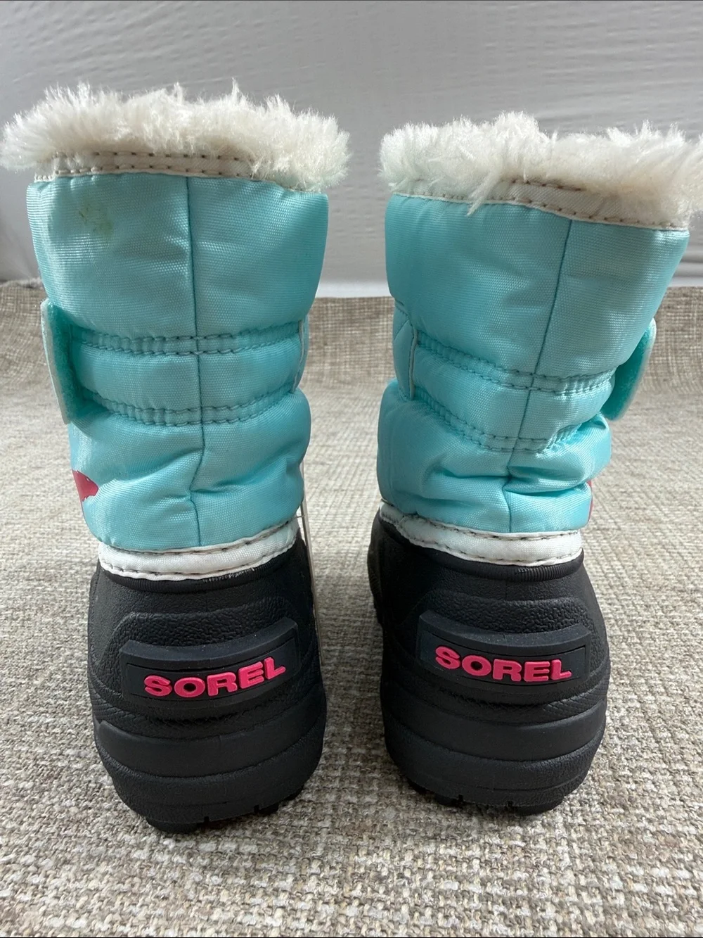 Sorel Kids Light Blue Winter Boots with white Faux Fur